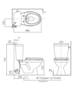 Bồn cầu hai khối INAX C-117A+CW-S15VN