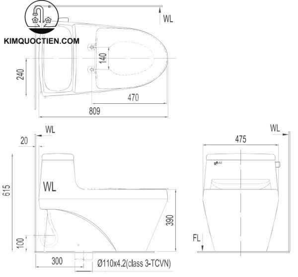 Bồn cầu nắp rửa điện tử Inax AC-1035+CW-KA22AVN 