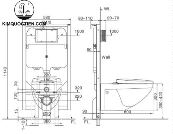 Bồn cầu treo tường INAX AC-23P+CW-H17VN