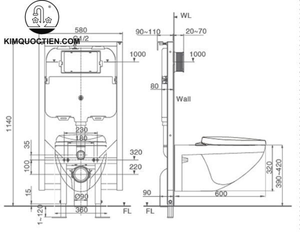 Bồn cầu treo tường INAX AC-23P+CW-S15VN