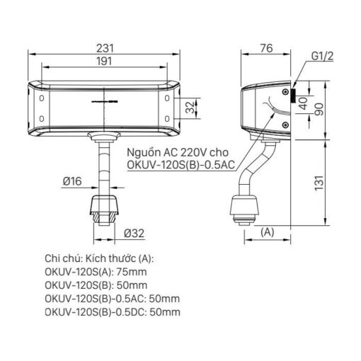 Van xả tiểu cảm ứng INAX OKUV-120S(B)-0.5DC