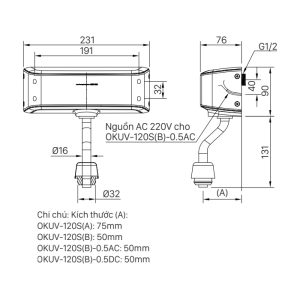 Van xả tiểu cảm ứng INAX OKUV-120S(B)-0.5AC