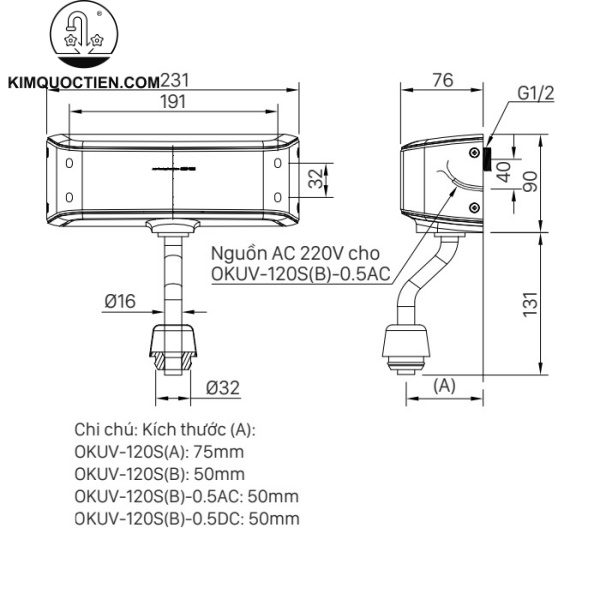 Van xả tiểu cảm ứng INAX OKUV-120S(B)-0.5AC