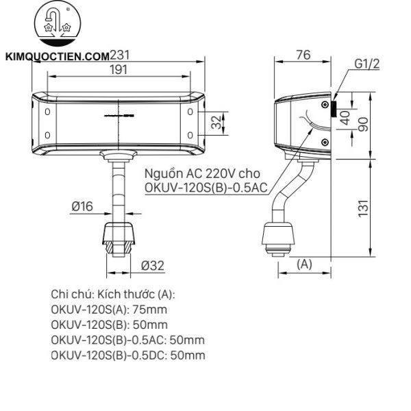 Van xả tiểu cảm ứng INAX OKUV-120S(B)-0.5DC