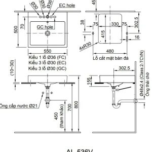 Bản vẽ thiết kế Chậu rửa lavabo đặt bàn INAX AL-536VEC