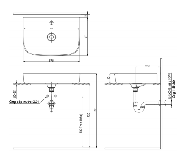 Bản vẽ kỹ thuật Chậu rửa lavabo đặt bàn INAX AL-632VEC
