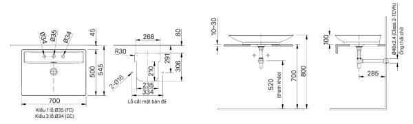 Bản vẽ kỹ thuật Chậu rửa lavabo đặt bàn INAX AL-S630VFC