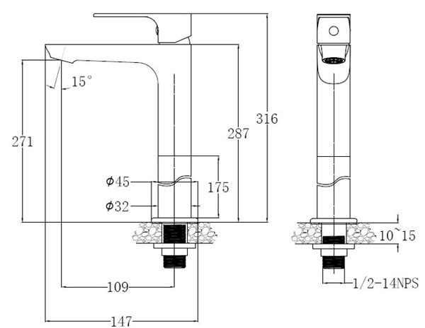Bản vẽ kỹ thuật Vòi lavabo Caesar lạnh cao B061CBU