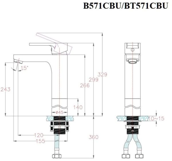 Bản vẽ kỹ thuật Vòi lavabo Caesar nóng lạnh B571CBU