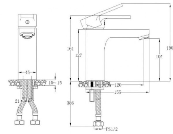 Bản vẽ kỹ thuật Vòi lavabo Caesar nóng lạnh BT BT570CU
