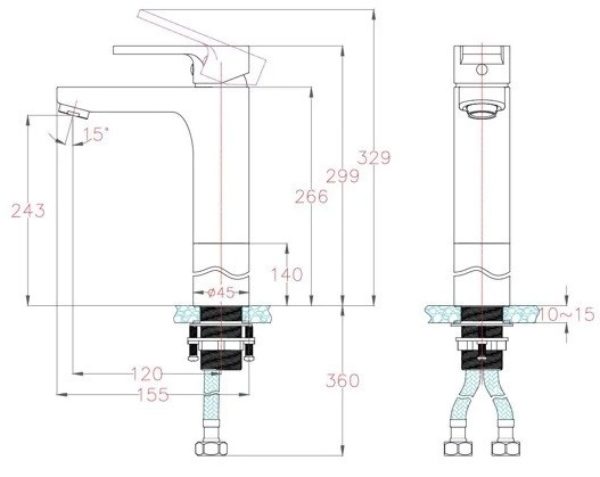 Bản vẽ kỹ thuật Vòi lavabo Caesar nóng lạnh cao BT BT571CU