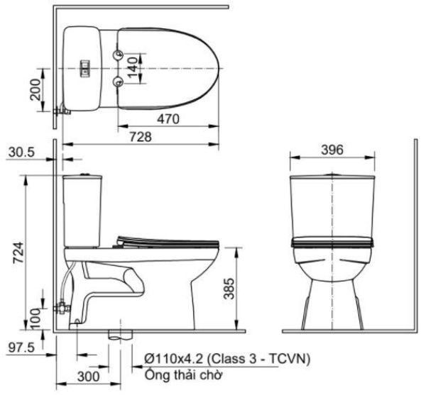Bồn cầu INAX C-514VWN 2 khối