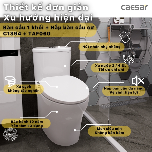 Bồn cầu 1 khối nắp rửa cơ C1394F/TAF060