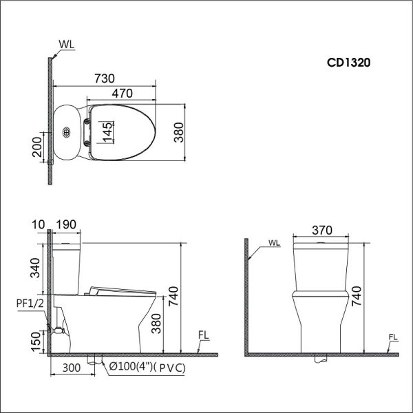 Bồn cầu 2 khối nắp điện tử Caesar CD1320/TAF512H