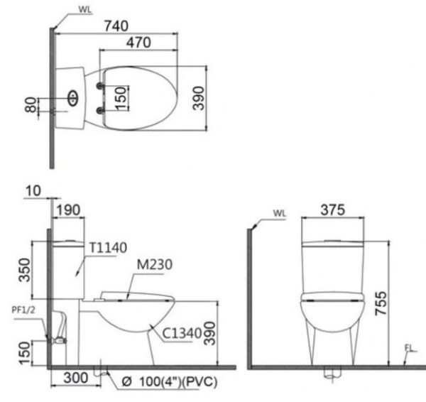 Bồn cầu 2 khối nắp cơ Caesar CD1340/TAF060