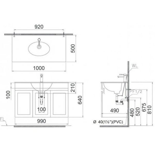 Bản vẽ kỹ thuật Tủ lavabo Caesar EH05028ASV