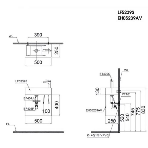 Bản vẽ Tủ lavabo Caesar EH05239AV
