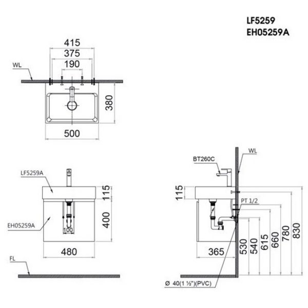 Bản vẽ Tủ lavabo Caesar EH05259ATGV