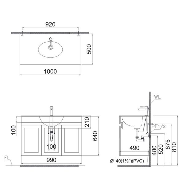Bản vẽ kỹ thuật Tủ lavabo Caesar EH15028AW7V