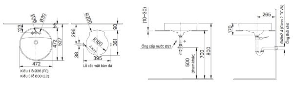 Bản vẽ kỹ thuật Chậu rửa lavabo đặt bàn INAX L-294VFC