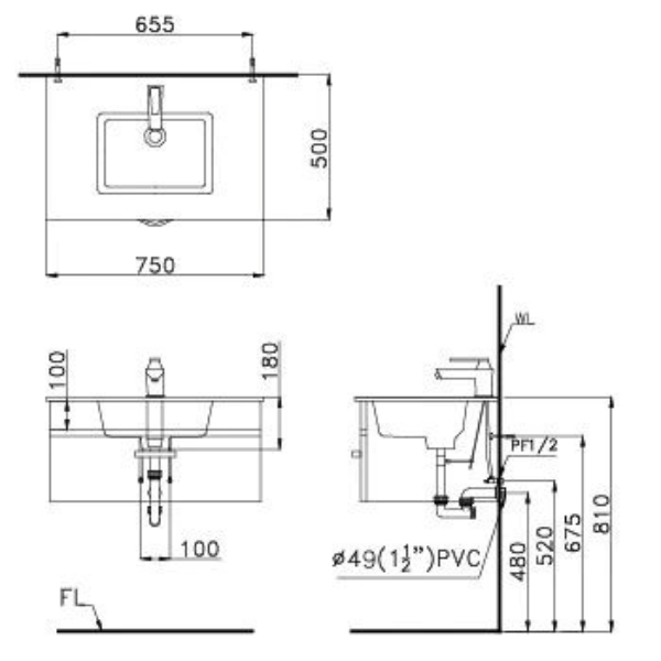 Bản vẽ kỹ thuật Bộ tủ lavabo Caesar LF5032/EH05032AWV