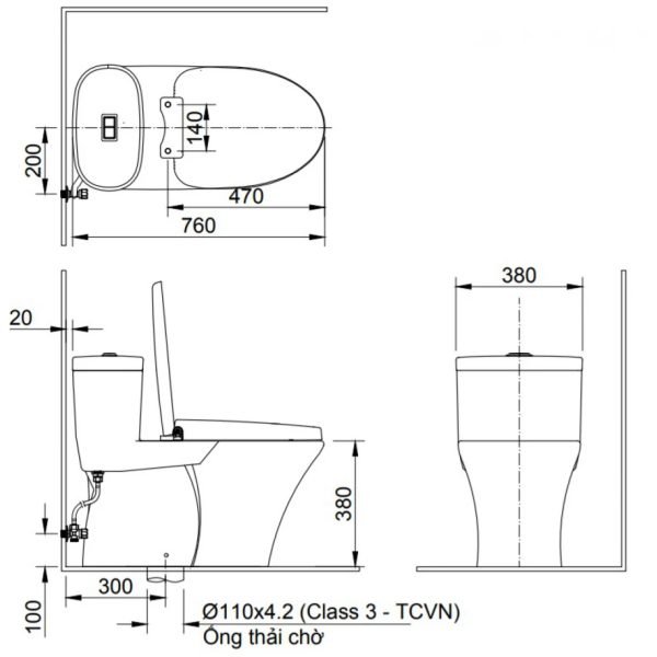 Bồn cầu Inax một khối nắp rửa điện tử AC-959A+CW-H18VN