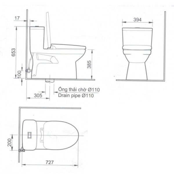 Bồn cầu một khối nắp rửa điện tử AC-969+CW-H20VN