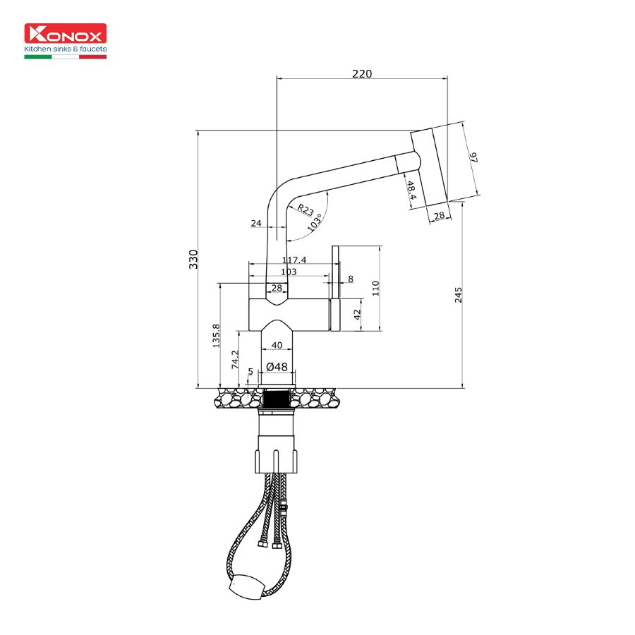 Vòi rửa bát dây rút Volta Nickel