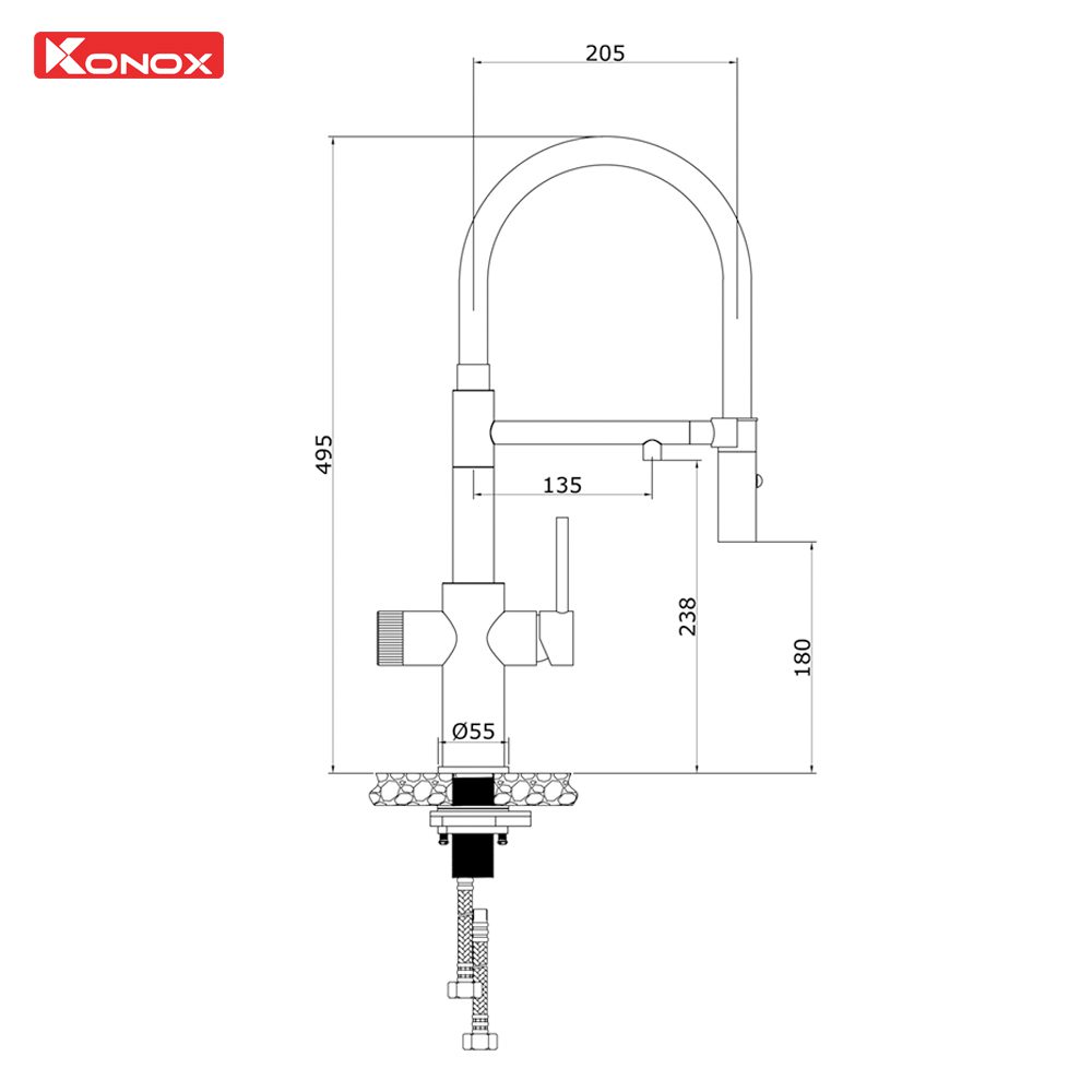 Vòi rửa bát thân mềm 3 đường nước Combi Chrome