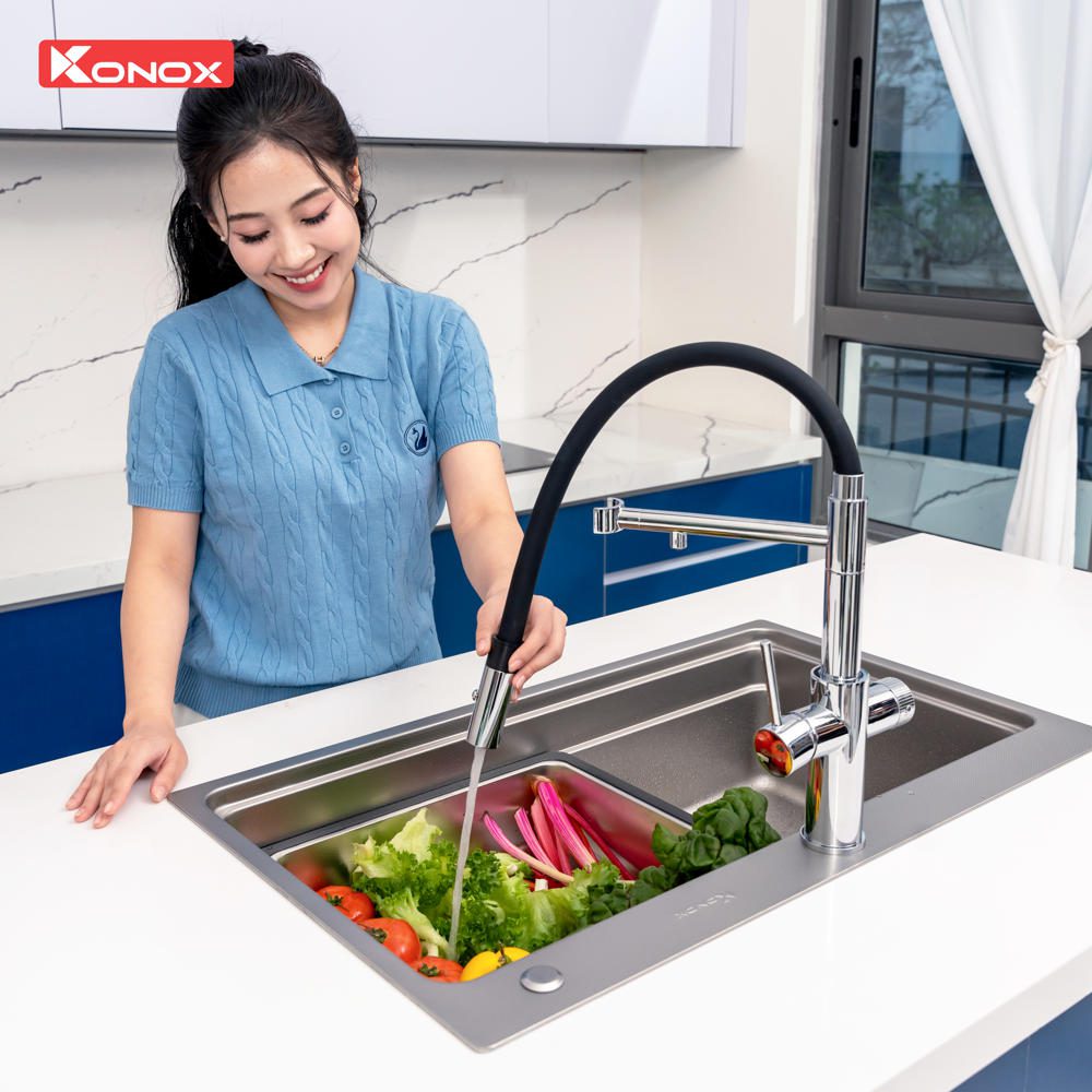 Vòi rửa bát thân mềm 3 đường nước Combi Chrome