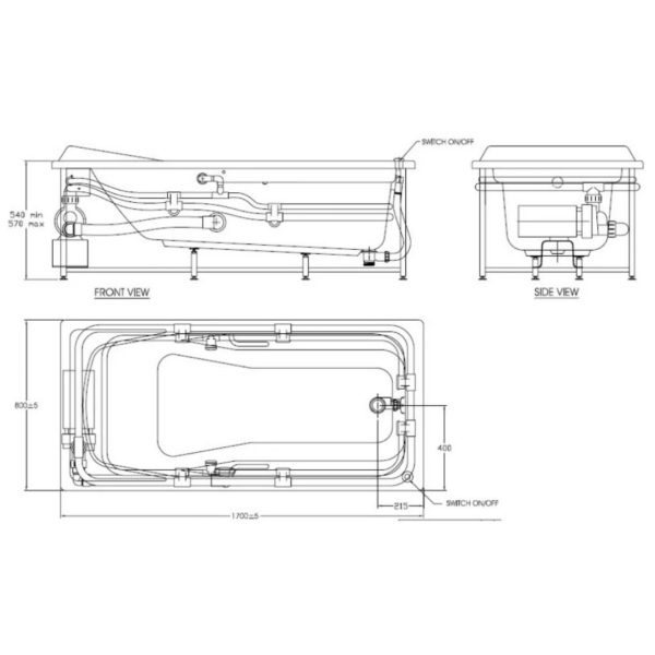 Bản vẽ kỹ thuật Bồn tắm thủy lực Studio American Standard 7220100-WT