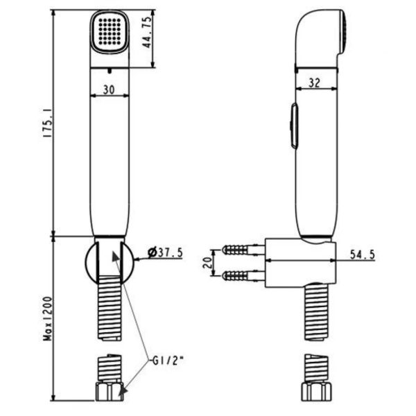 Bản vẽ Vòi xịt vệ sinh DuoStix American Standard WF-TS28WS