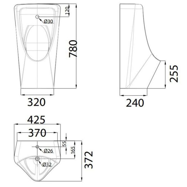 Bản vẽ Bồn tiểu nam treo tường cảm ứng American Standard WP-6519AC