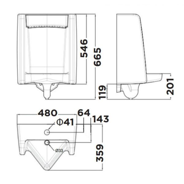 Bản vẽ Bồn tiểu nam treo tường American Standard WP-6591T
